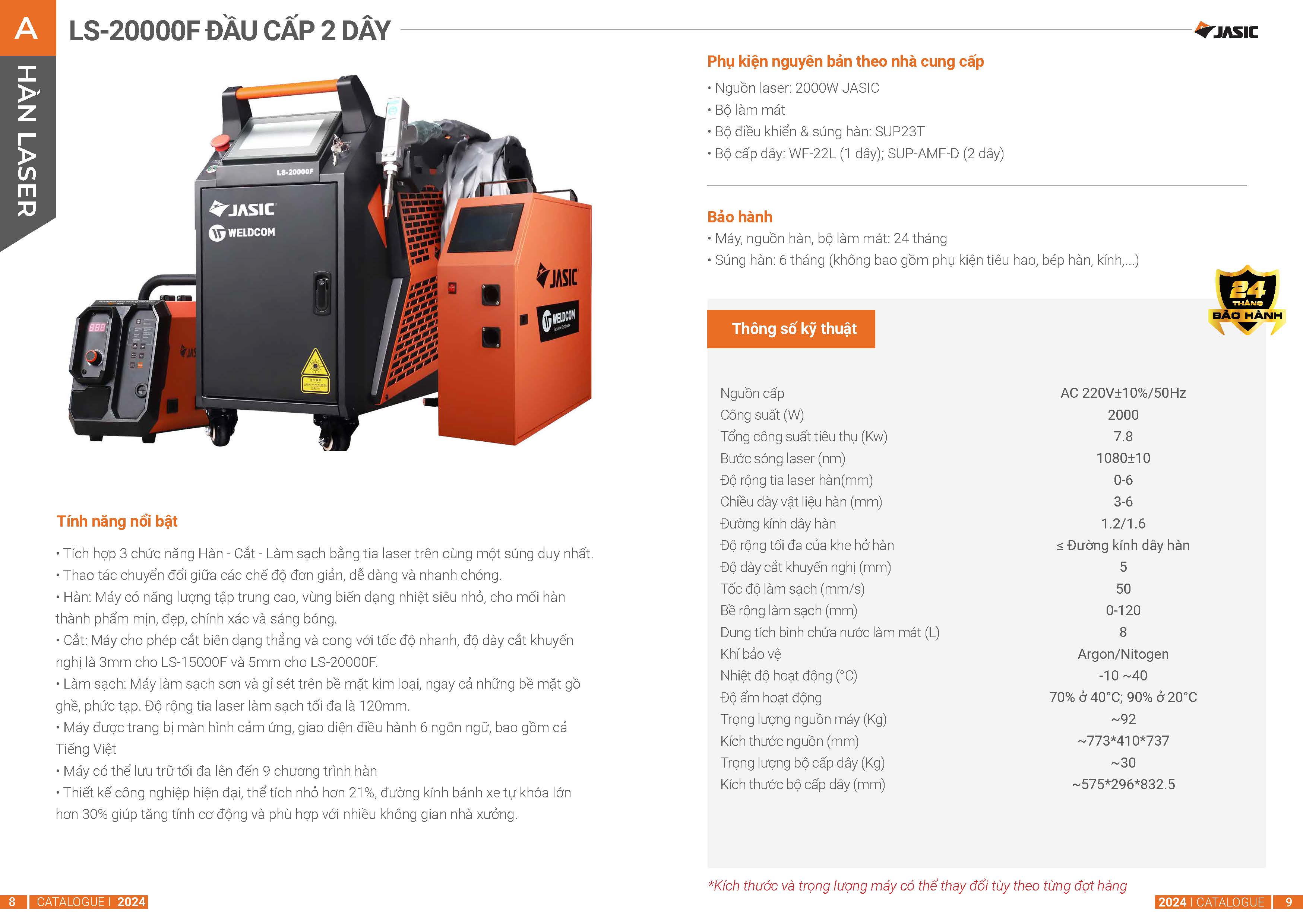 máy hàn laser jasic ls-20000f tích hợp đầu cấp 2 dây